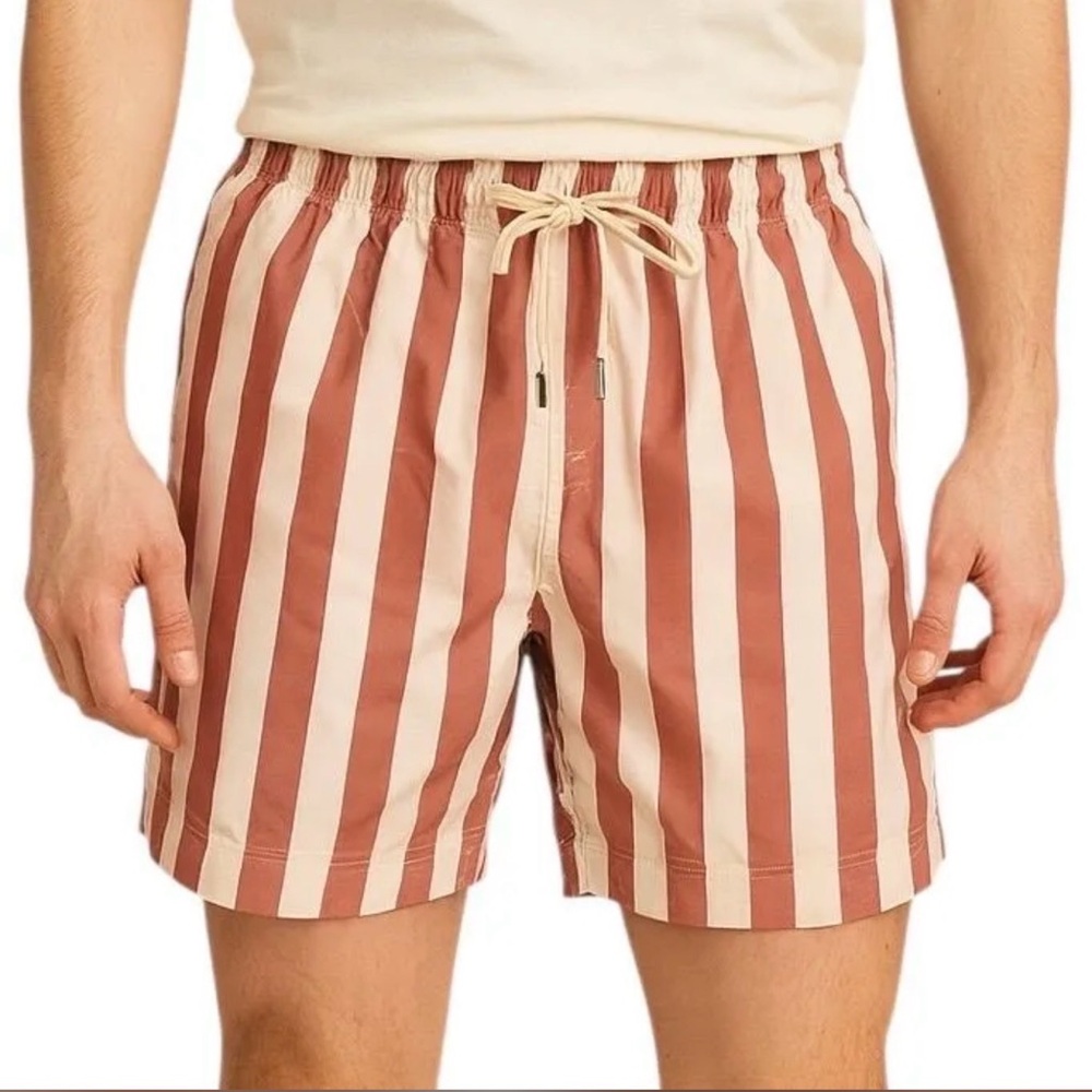 NORDSTROM MENS XL SWIM RESORT SHORTS BROWN and White Striped Shorts. NWT